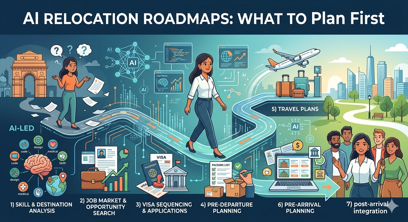 AI relocation roadmap with seven waypoints for moving abroad